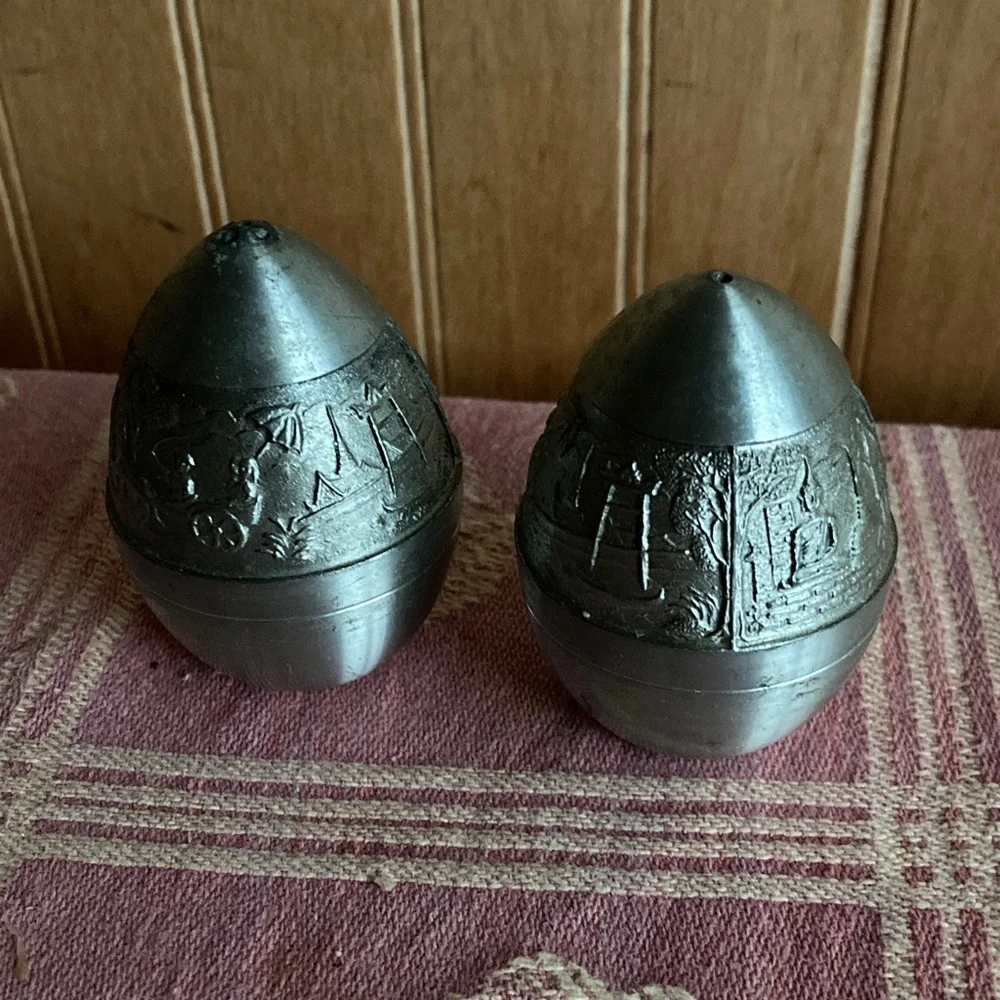 Oriental Pewter  Egg-Shaped Salt & Pepper Shakers